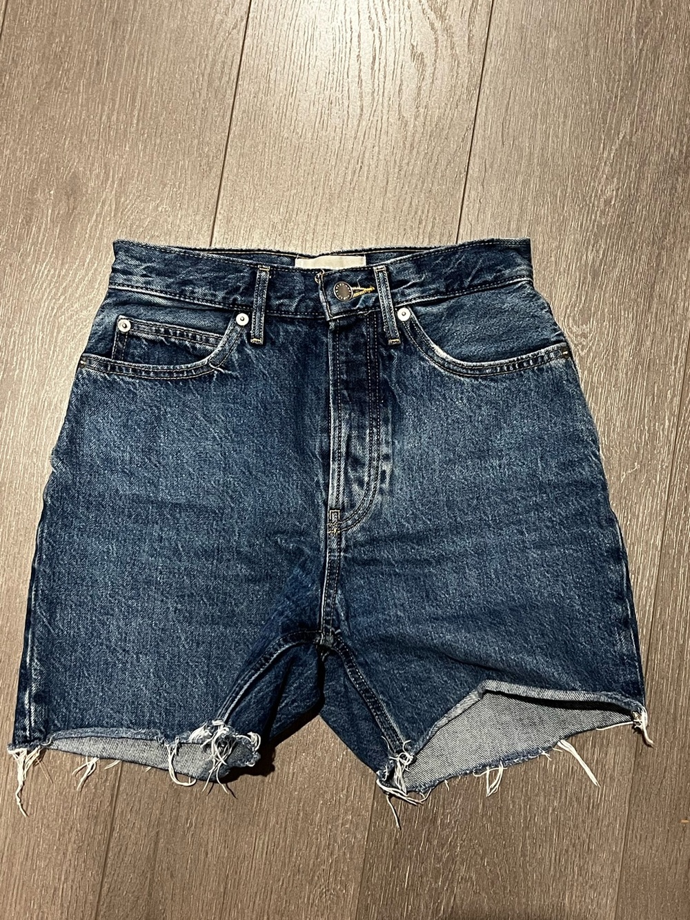 Everlane Dark Blue High-Waist Button-Fly Denim Shorts